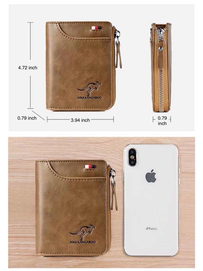 Men's Slim RFID Blocking Leather Wallet - Waterproof Zipper Compartment | Multiple Card & ID Slots | Everyday Essential