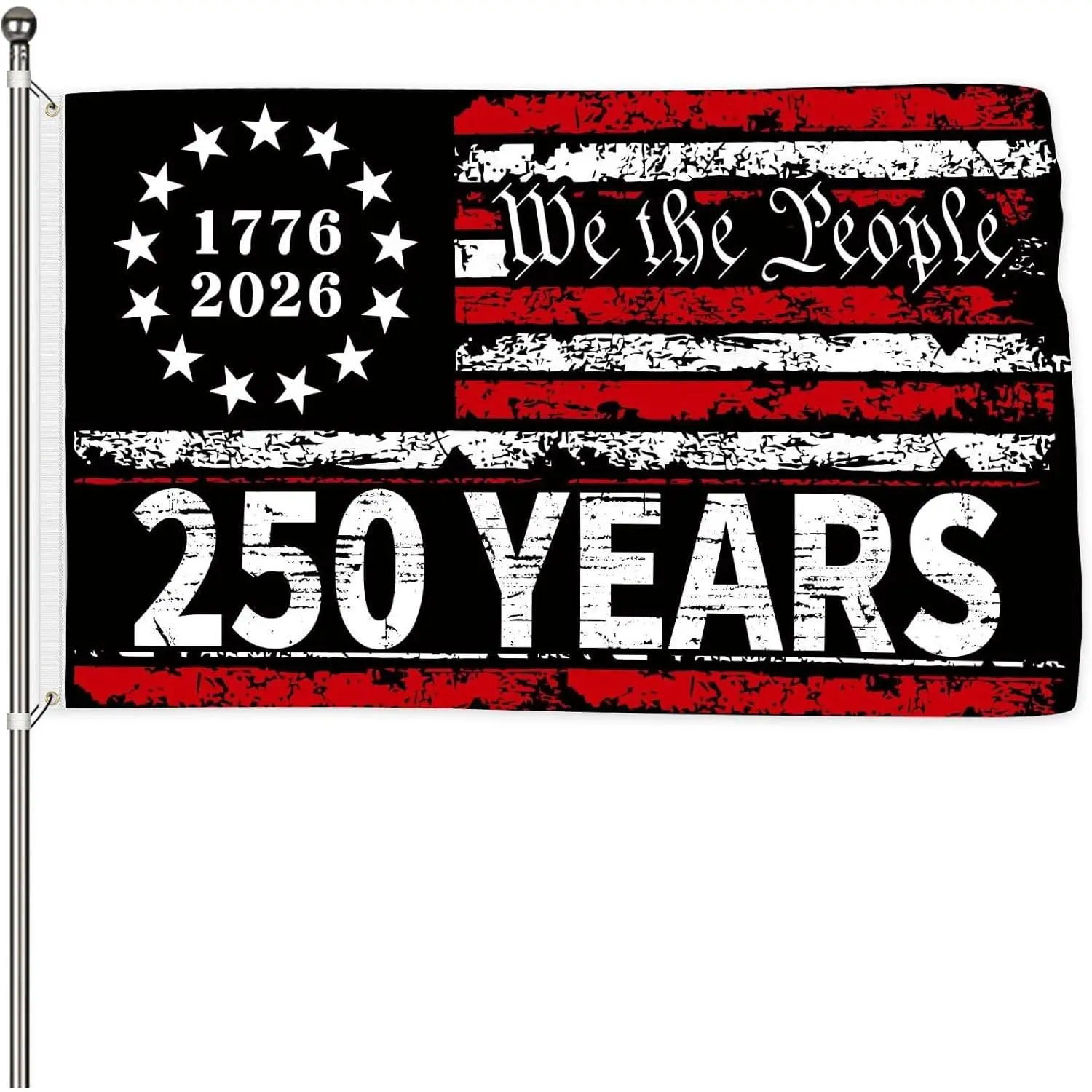 250th Anniversary Collectible American Flag (3x5 Ft), 1776-2026 "We the People" Banner with Brass Grommets, Lightweight Fade-Proof Decoration, Independence Day Use, Low-Heat Iron Care, Gentle Machine Wash, Indoor Display Too, Party
