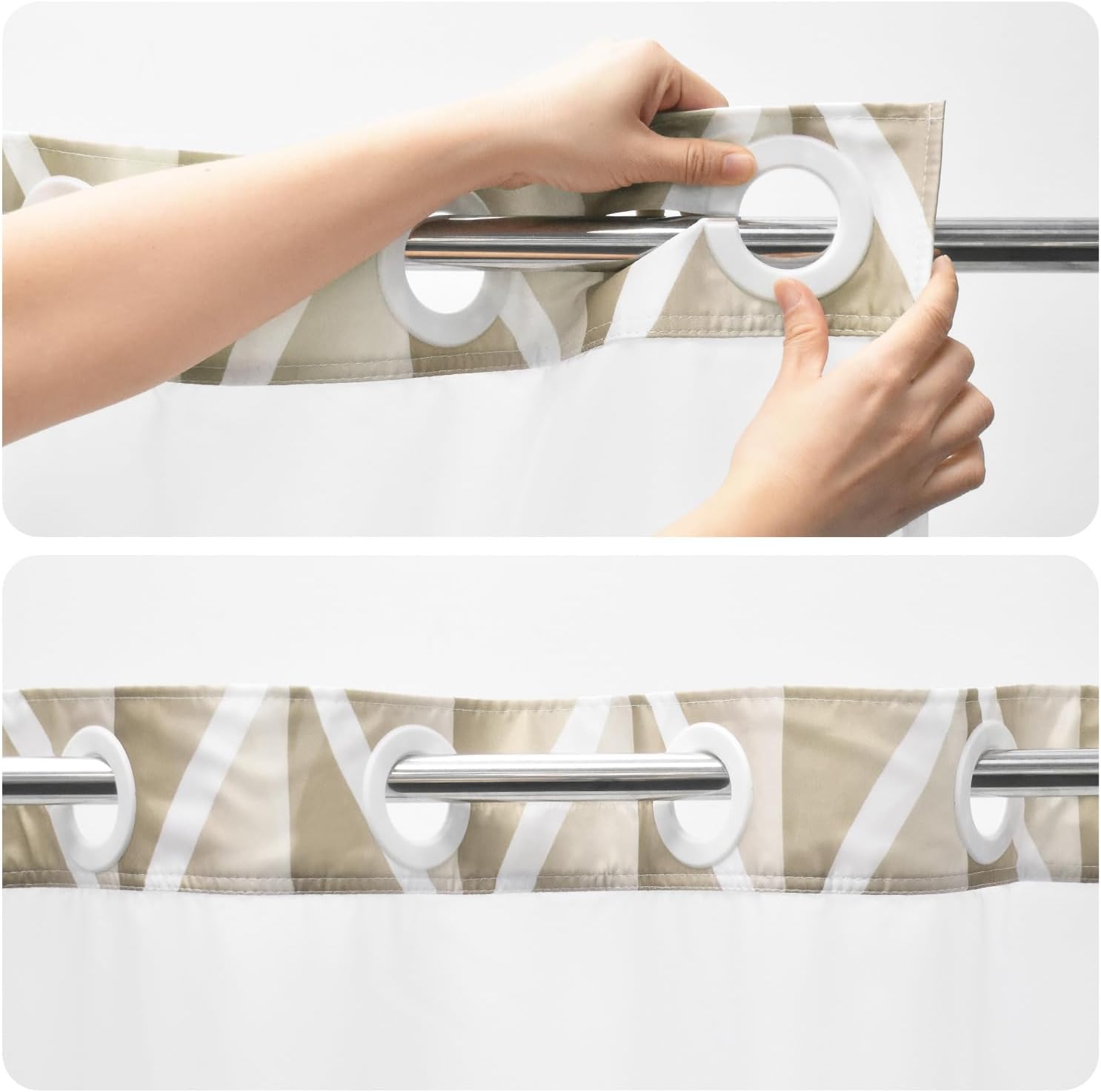 Geometric corrugated no hook shower curtain, double-layer shower curtain with inner lining, soft polyester fabric, fashionable and simple style home decoration, bathroom accessory, 72x75in