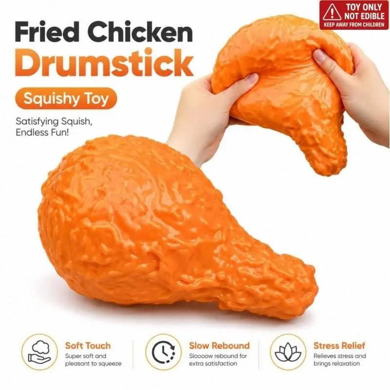 20cm Giant Chicken Leg Stress Relief Toy, Slow Rebound Fried Chicken Squeeze Fun, Anxiety Relief, Realistic Crispy Texture, Adult Desk Toy, Stress Relief Squishy