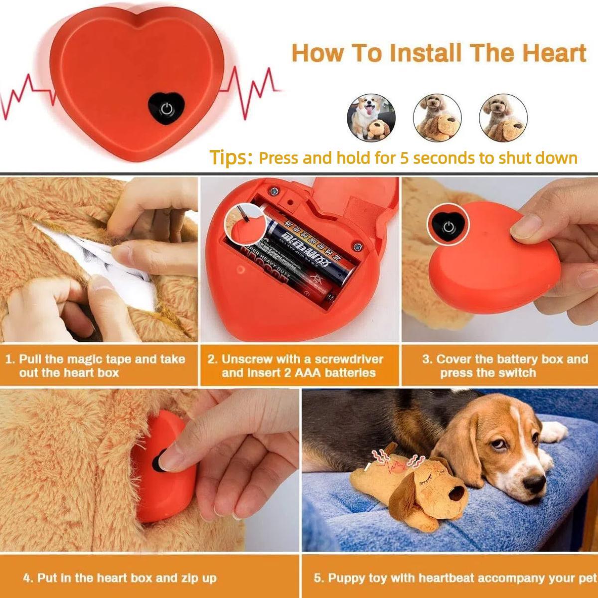Heartbeat module inside comforting puppy plush