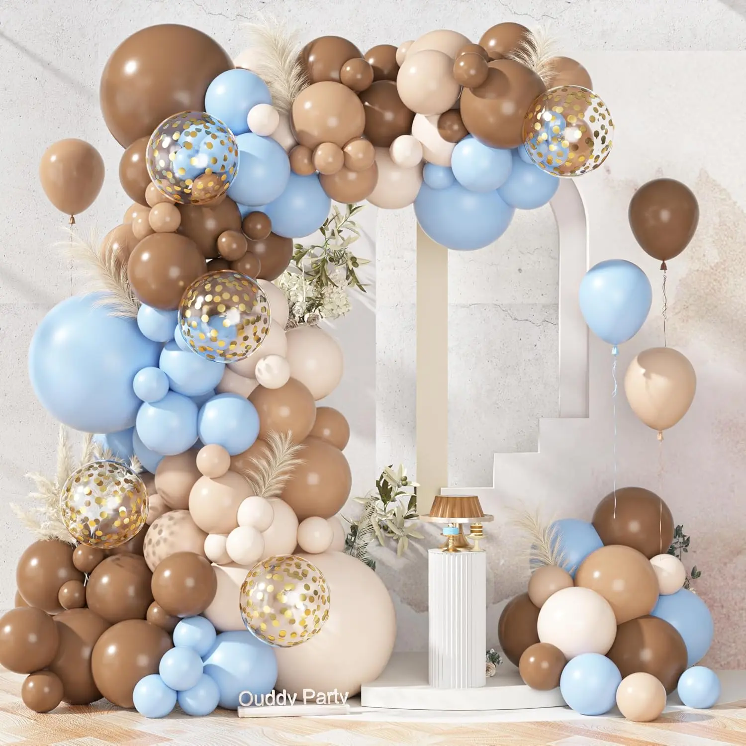 Brown Coffee Blue Balloons Garland Arch Kit, 142Pcs Boho Nude Baby Blue Neutral Balloons We Can Bearly Wait Baby Shower Decorations for Boy Gender Reveal Birthday Wedding Supplies