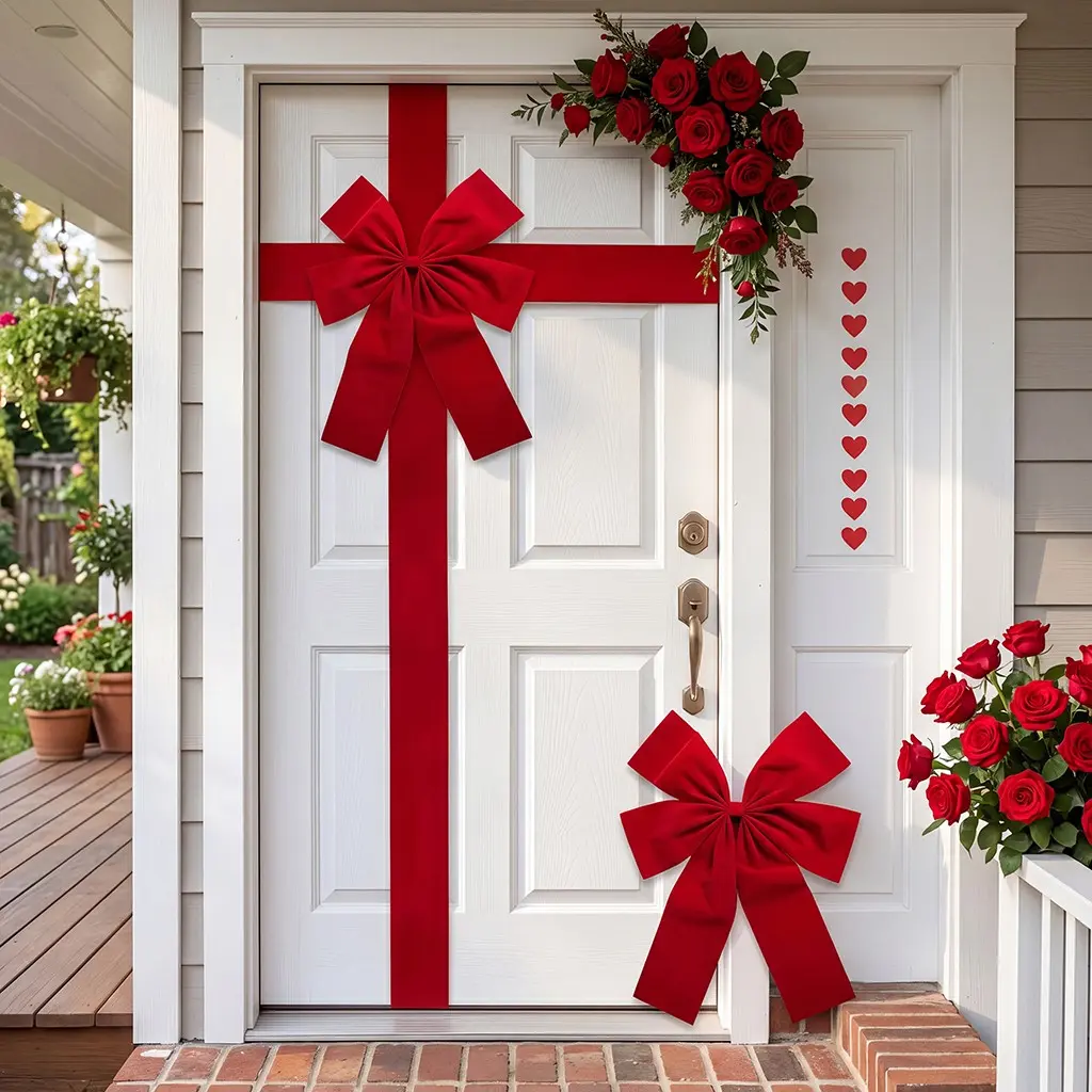 Bow Door Hanging Decoration, Elegant Polyester Fiber, Durable and Easy to Hang, Perfect for Christmas, Valentine's Day, New Year