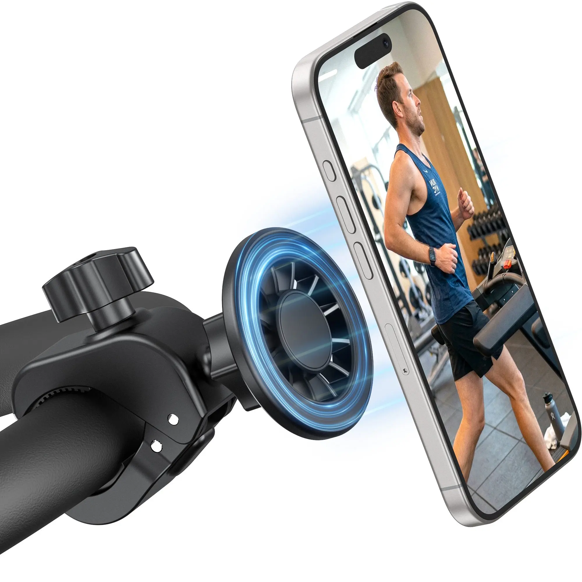 Magnetic Phone & Tablet Holder for Peloton Bike, Tool-Free Install, Strong Magnetic Grip, Magsafe Compatible, 360° Adjustable, Universal Fit