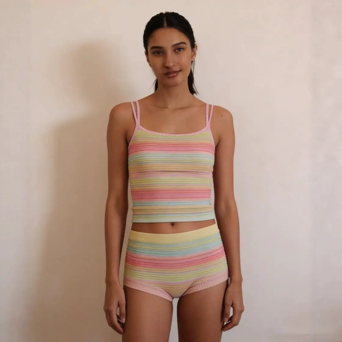 Cute Women's Striped Crop Top, Colorful Pastel Spaghetti Strap Tank Top, Trendy Sleeveless Cami Shirt for Summer Outfits, Beach Vacation, Travel, Shopping, Dates and Everyday Fashion