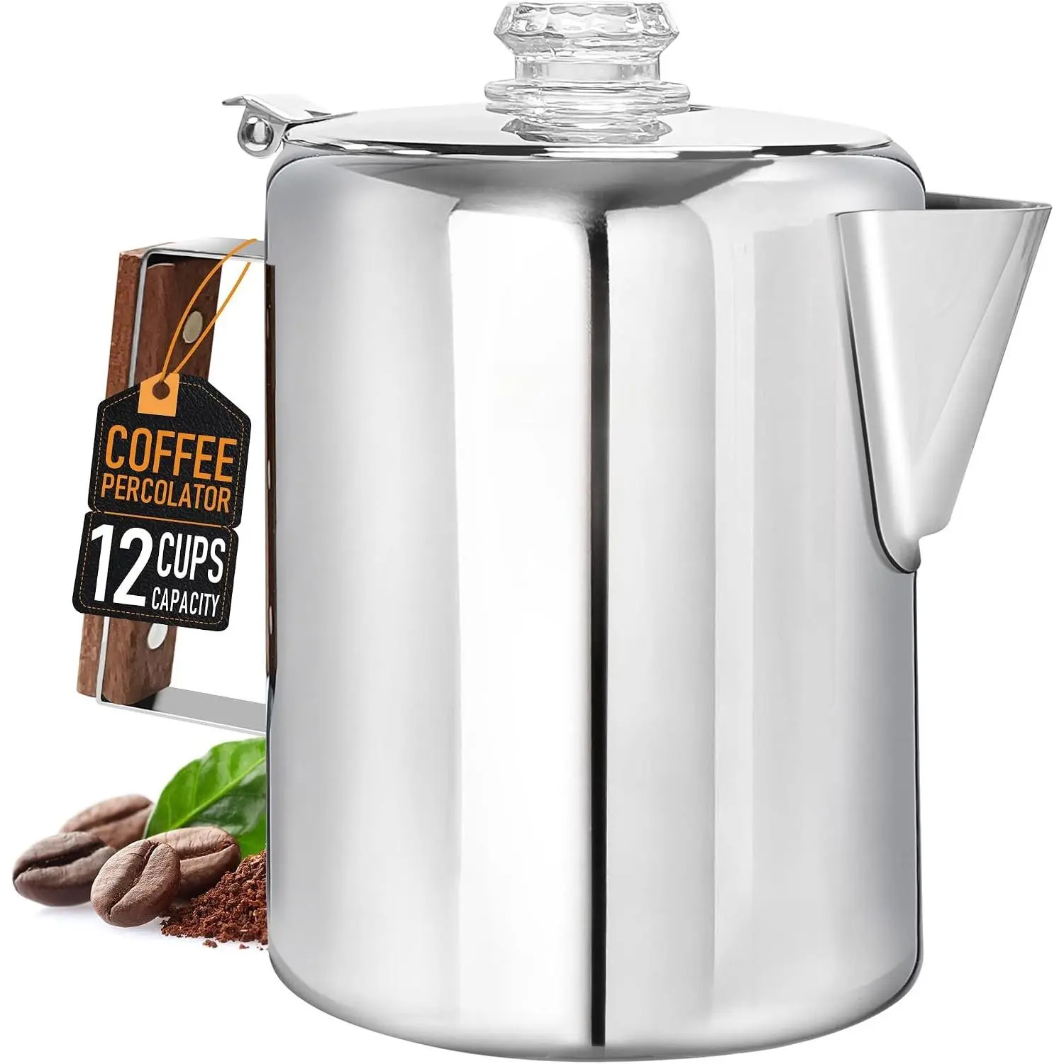 Percolator Coffee Pot, Stainless Steel, 12 cup | Camping Coffee Pot-NO  or Plastic Coffee Percolator Stovetop