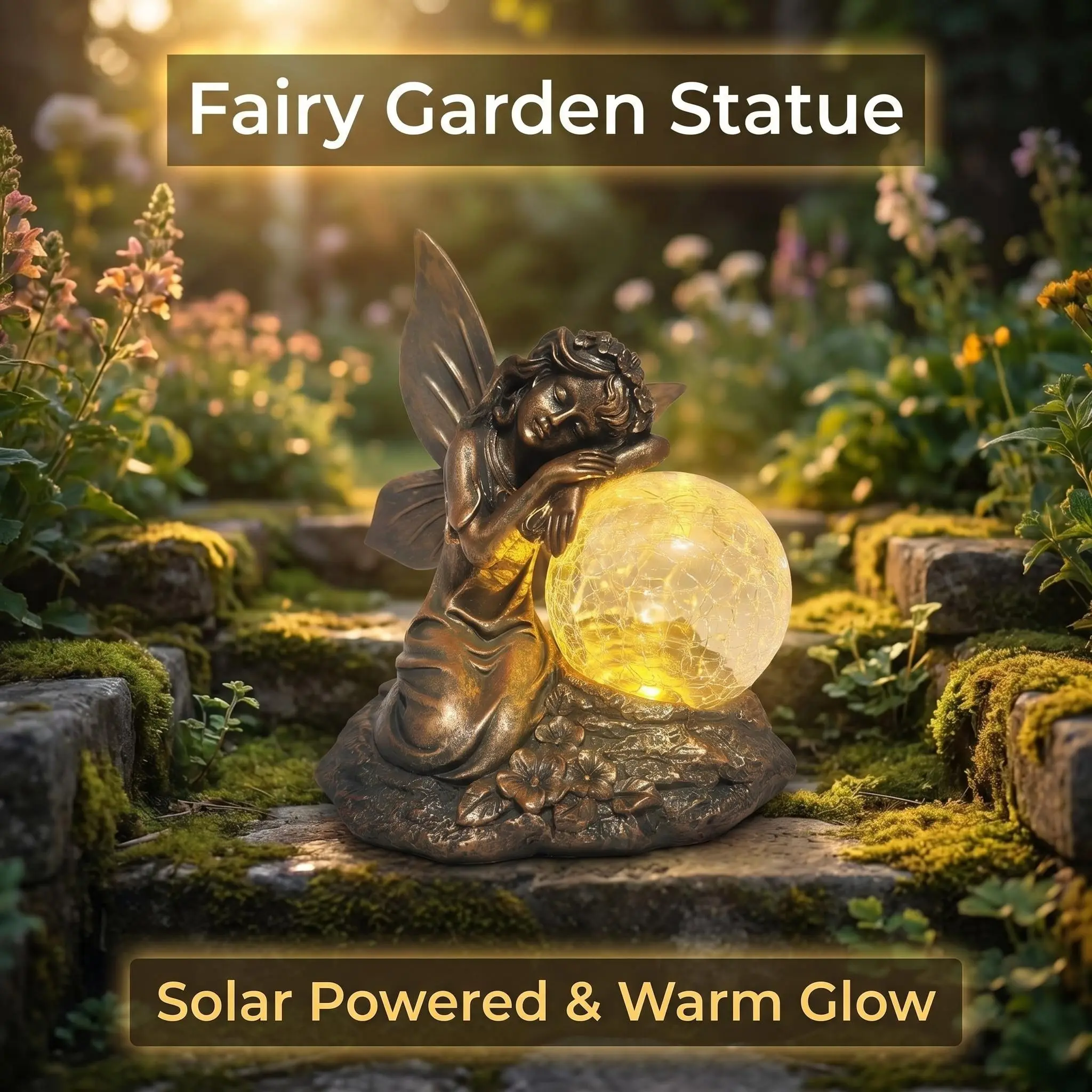 Solar Fairy Statue Warm Light, Bronze Color Garden Decor, Perfect Gift for Women, Elegant Outdoor Decoration, Garden Accessories, Energy Efficient Lighting