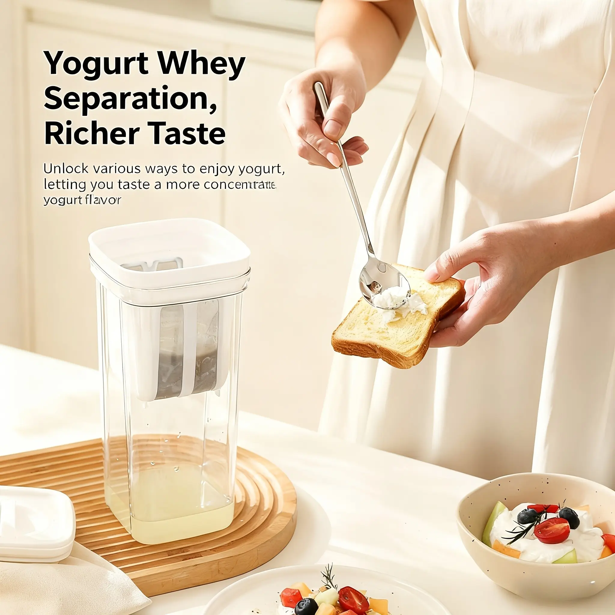 37.2 oz Yogurt Strainer Separator | BPA-Free PP Material, Suitable for Greek Yogurt Making and Whey Separation, Compatible with Nut Milk, Fruit Juice, Kefir, Tofu, Cheese