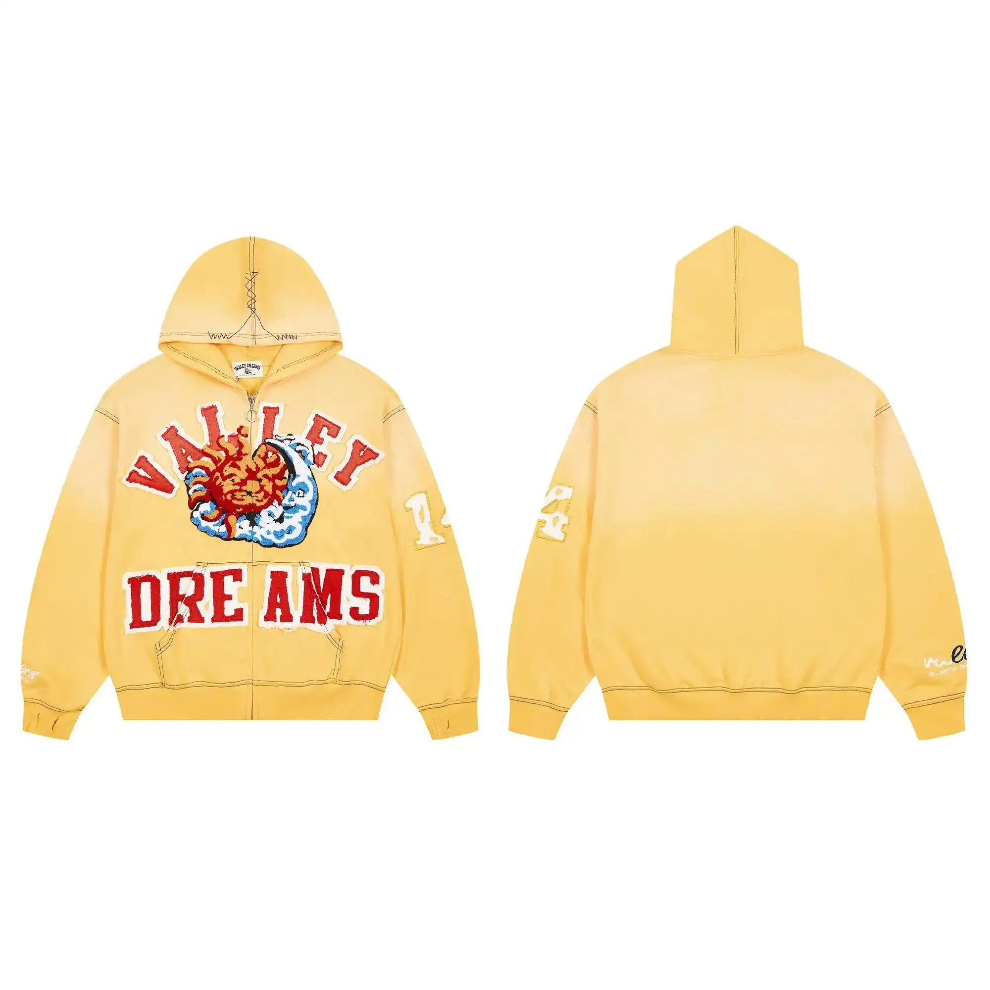 Valley Dreams Tiger Mascot Hoodie, Vintage Yellow Oversized Pullover Sweatshirt, Hip Hop College Streetwear Gift