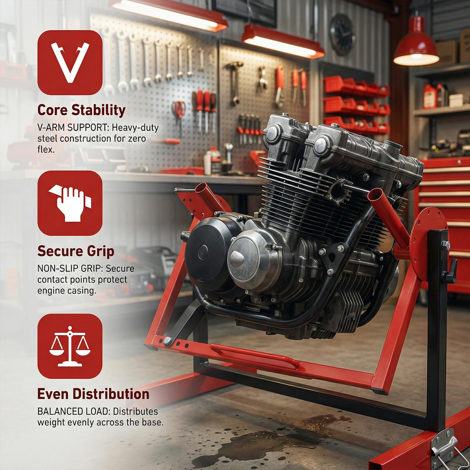 Motorcycle Engine Stand Easy Assembly Rotating Dirt Bike Engine Stand Adjustable for Vertical-Type Single Cylinder 2 Or 4-Stroke NEW