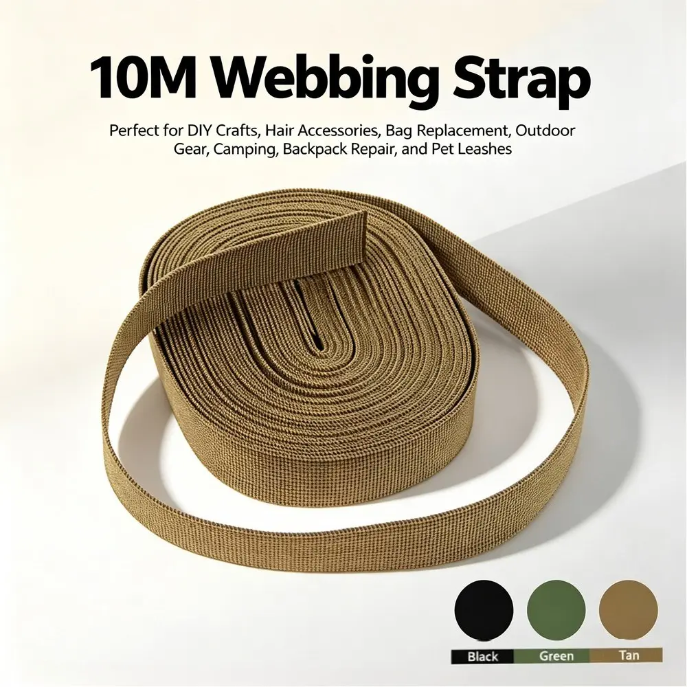 Woven Edge Strap, Web Strap, 10m Long, 2.5cm Wide, Nylon Material, Ideal for Fashion Accessories, Belt, Bag Straps, Casual Backpack Straps