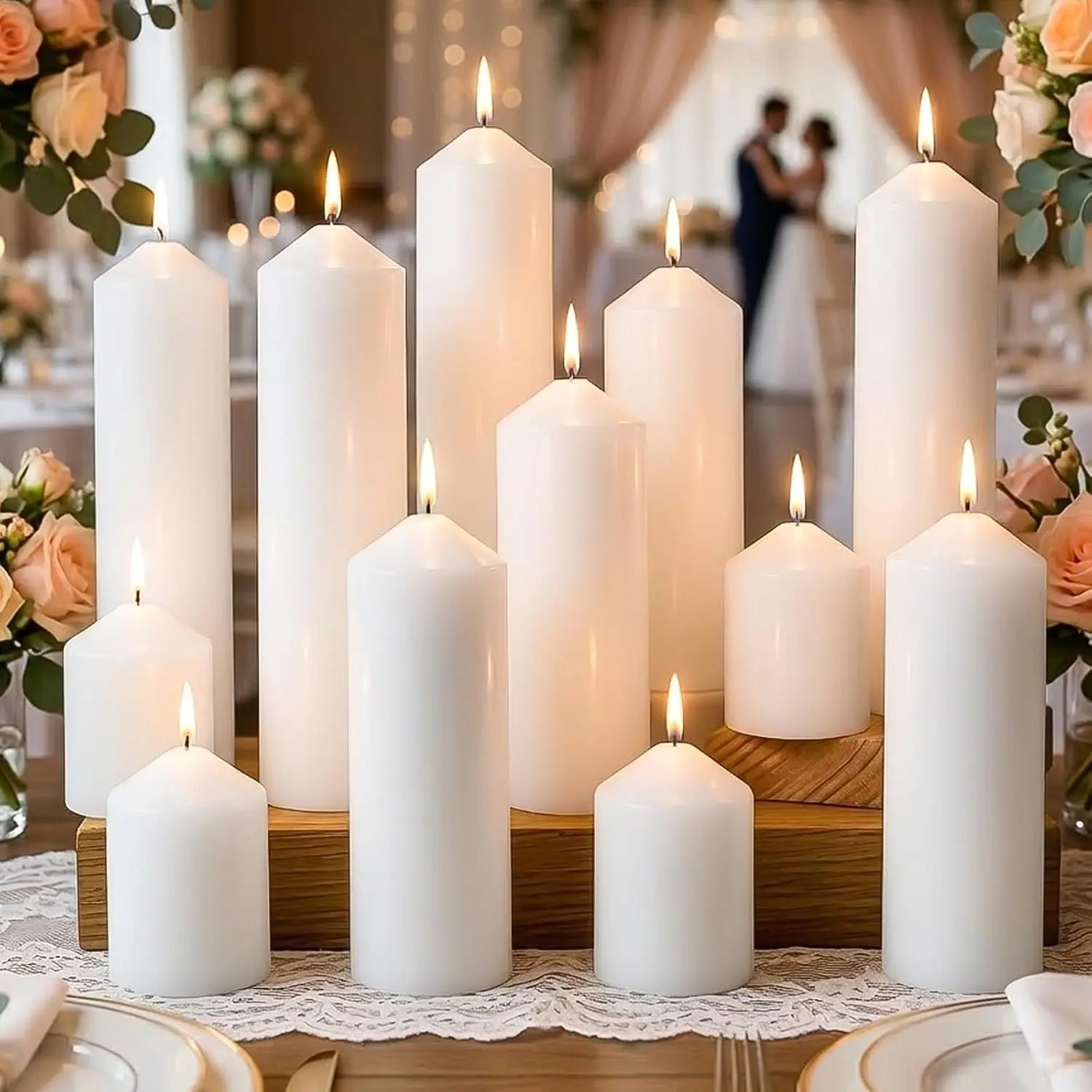 Pillar Candles White Bulk 2x3 2x6 2x8inch Unscented Tall Candle 12Set for Wedding Centerpieces Home Decor, Long Burning Dripless Candles for Hurricane Party Votive Emergency Candle Holders