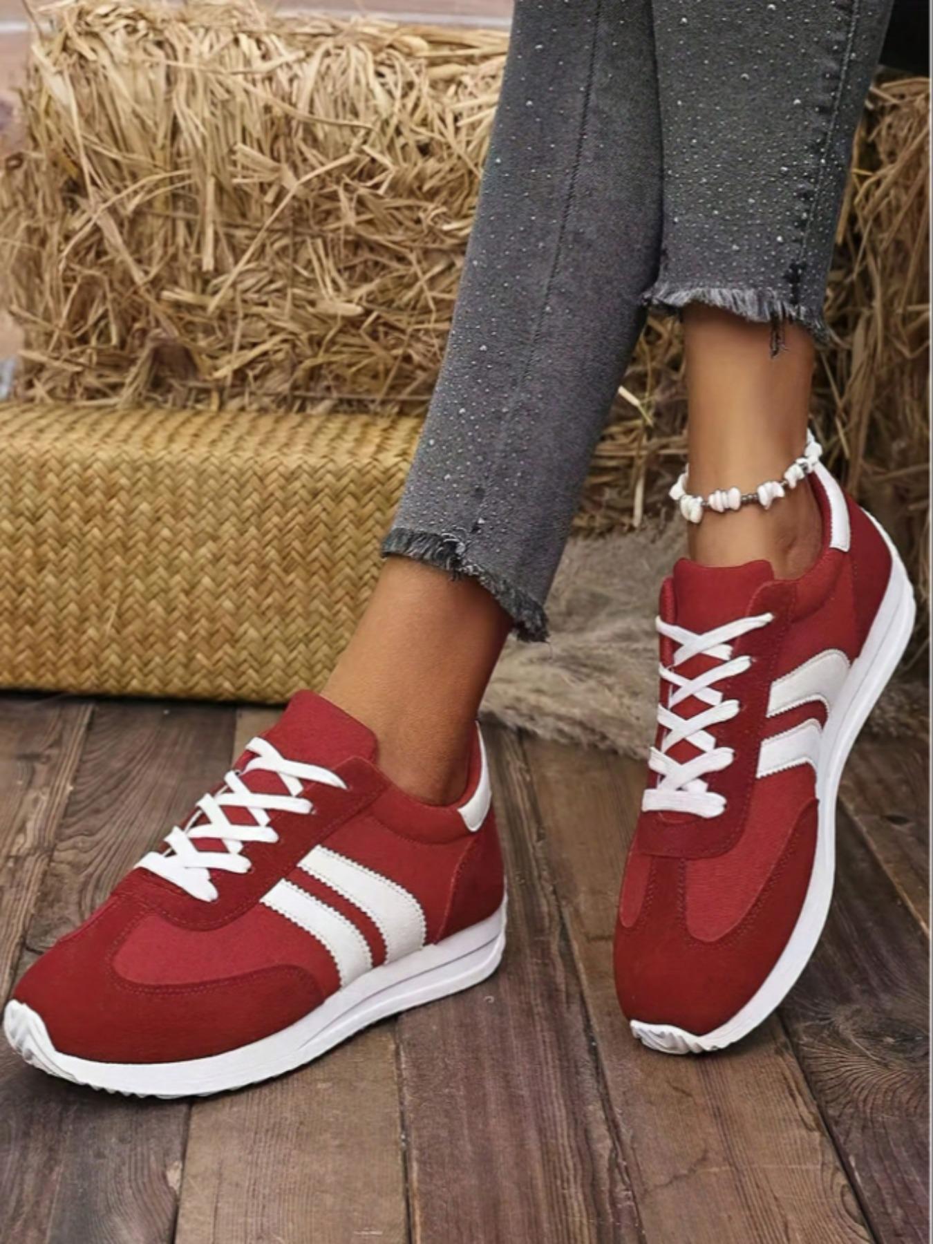 Women's Fashionable Patchwork Lace Up Low Top Sneakers, Casual Comfortable Breathable Sports Running Shoes, All-match Basic Shoes for Daily Wear, Sporty Running Shoes