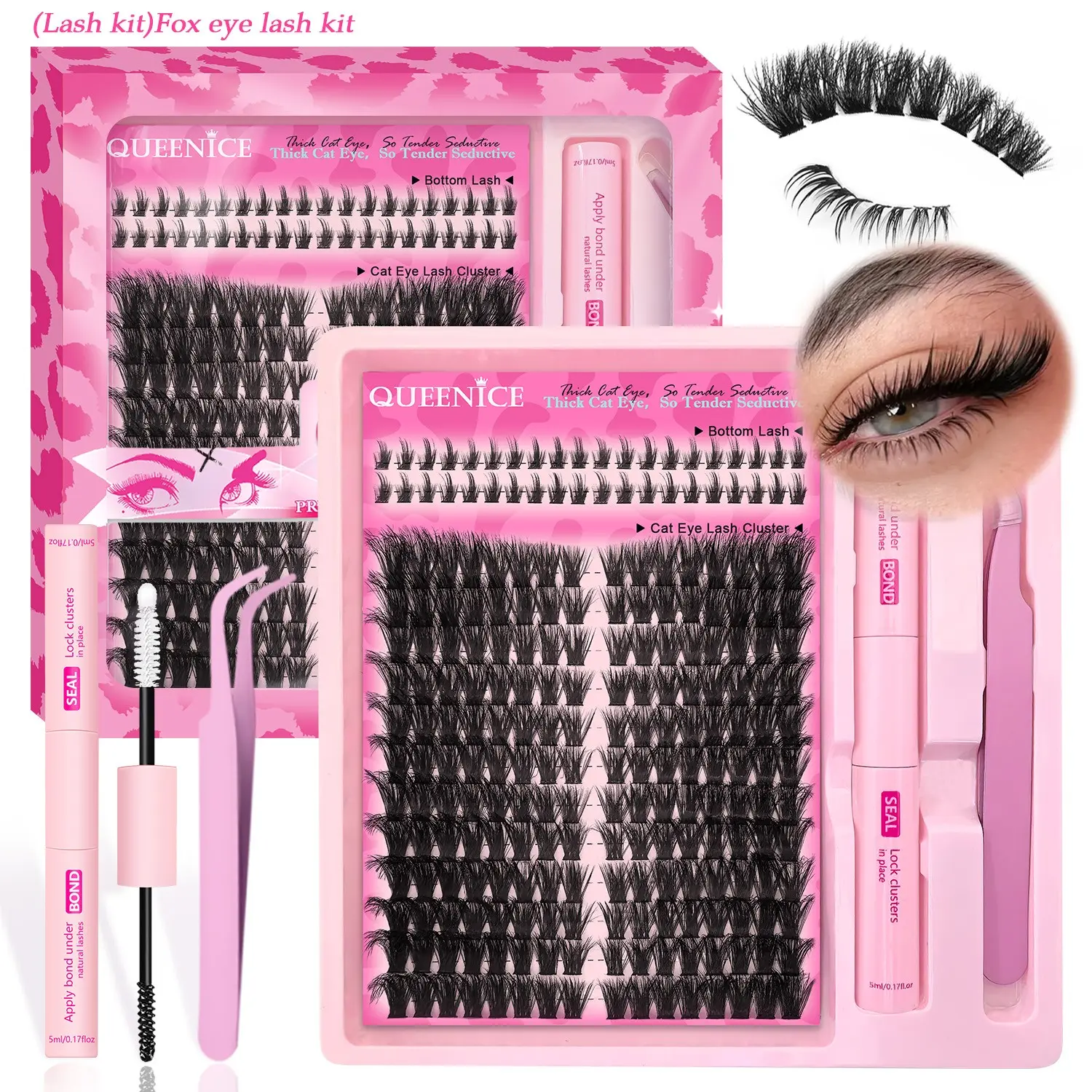 Queenice FoxTail Lash | D Curl Fox Eye Lash Clusters | Ultra-Dense, All-Day Hold | Easy D-Curl DIY for Beginners | Get Flawless Salon Extensions at Home | Suitable for Various Makeup Styles