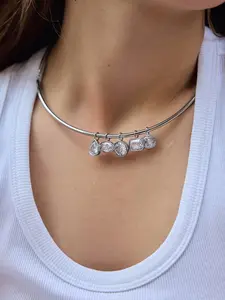 Delicate Geometric Zircon Pendant Torques Necklace For Women Minimalist Stainless Steel Necklace Fashion Jewelry Gift