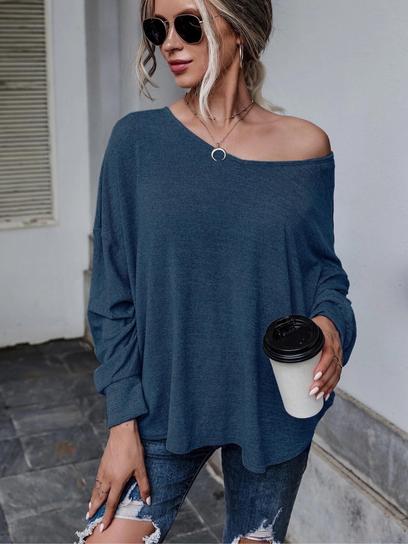 Women's Plain Tie Backless Batwing Sleeve Tee, Chic Elegant V Neck Long Sleeve T-Shirt for Spring & Fall, Ladies Clothes for Daily Wear