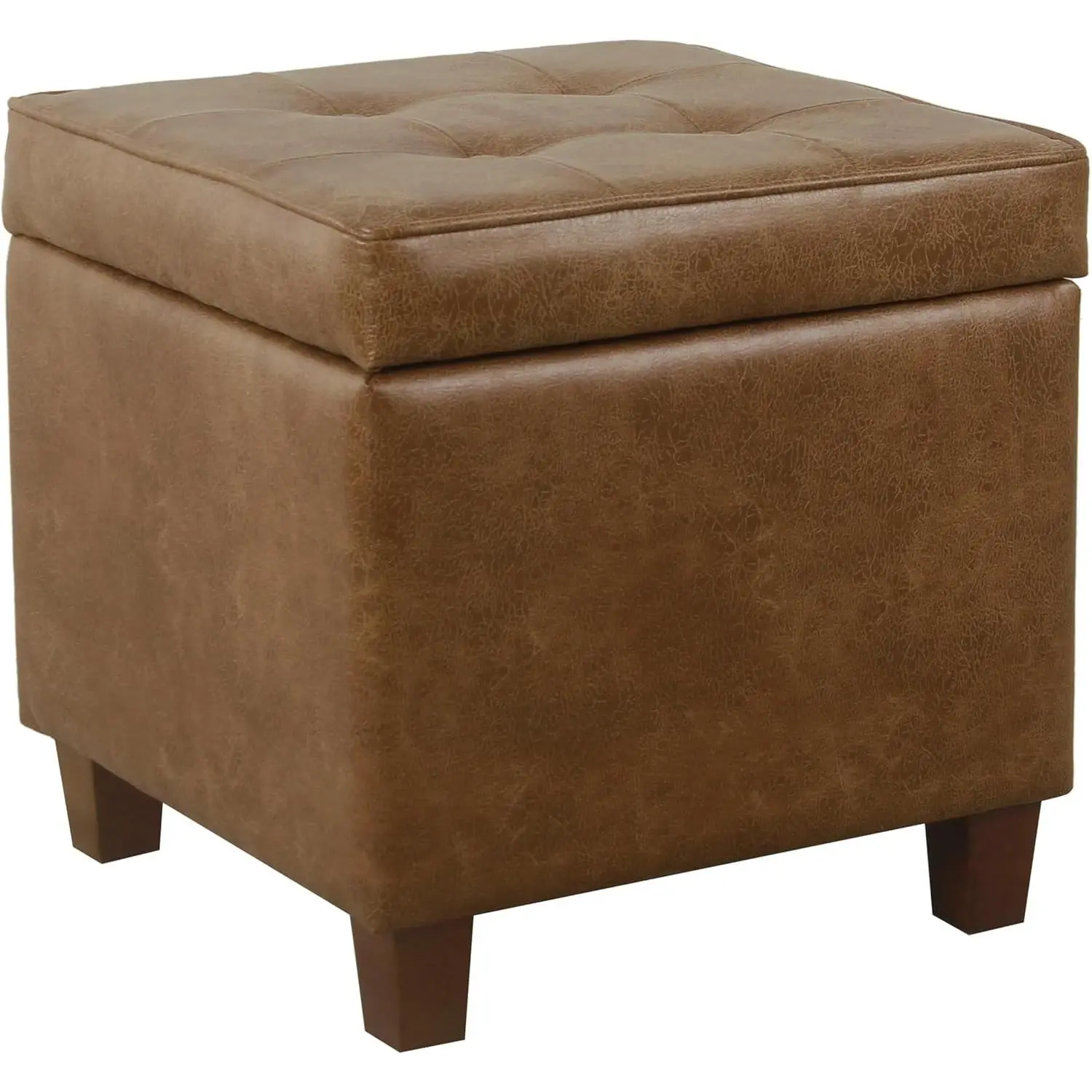 Square Tufted Storage Ottoman - Distressed Brown Faux Leather Small