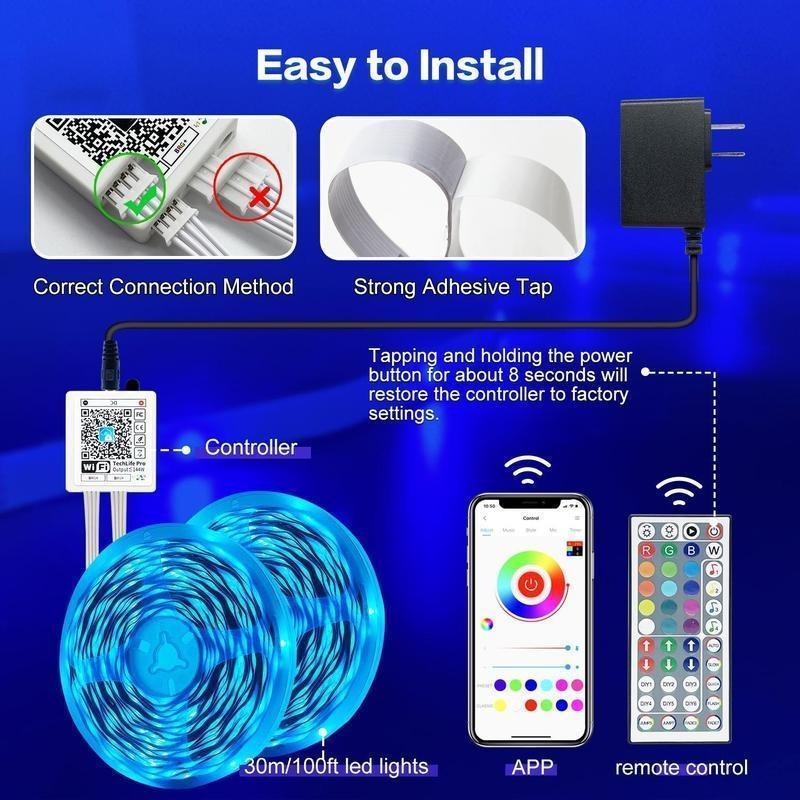 100FT WiFi Led Strip Lights Smart Led Light Strip Work with Alexa & Google Assistant RGB Music Sync Color Changing Led Light for Bedroom Decors 100FT WiFi Led Strip Lights Smart Led Light Strip Work with Alexa & Google Assistant RGB Music Sync Color Changing Led Light for Bedroom Decors