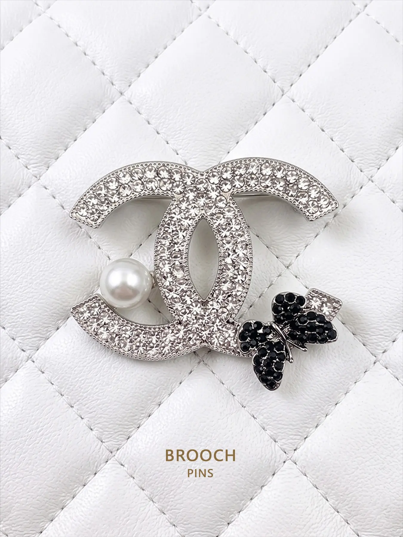 Women's Elegant Lapel Pin, Interlocking Dual Arc Rhinestone Brooch, Imitation Pearl Butterfly, All-Season Fashion Accessory