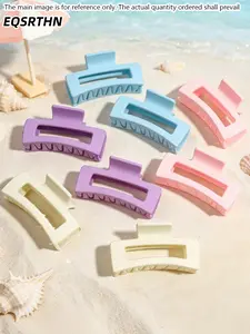 8 Pack Large Matte Solid Color Rectangle Hollow Out Hair Claw Clips, Minimalist Pastel Candy Tone Shark Jaw Clips with Anti Slip Serrated Teeth, Casual Daily Minimalist Stylish Hair Accessories for Thick and Long Hair