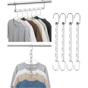 Metal Space Saving Hangers for Clothes, 4 Pack, 6 Slots, 360° Rotating Hooks, Metal Hangers, Wardrobe Organizer, Magic Cascading Hanger, Closet Space Saver, Closet Organizers and Storage