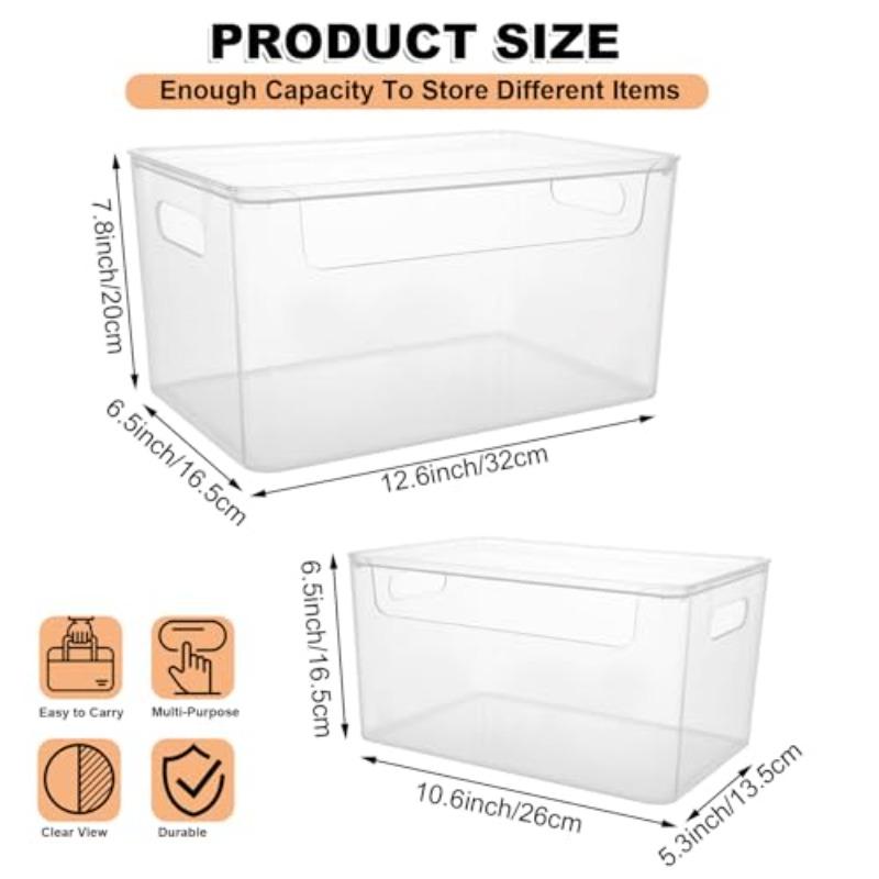 2Pcs Large Stackable Storage Bins with Lids Clear Storage Bin with Lid Pantry Storage Bins Plastic Container with Handle for Kitchen Refrigerator Cabinet Closet