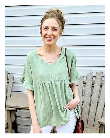 WIHOLL Womens Tops Casual V Neck Ruffle Sleeve T Shirts Babydoll Loose Fit Peplum Tops SpringStatements