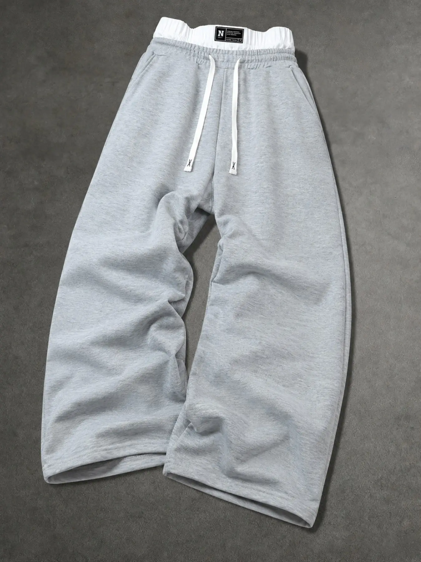 Men's Y2K Urban Solid Color Casual Sweatpants, Straight Leg Wide Leg Long Pants, Elastic Waist with Contrast Drawstring, Side Pockets
