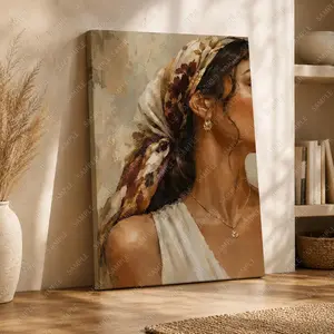Desert Elegance Woman Wall Art, Minimalist  Painting, Cactus Home Decor, Chic Neutral Living Room Poster, Available as Unframed Canvas Poster or Framed Canvas Wrap