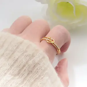 Minimalist Infinity Knot Ring for Women Sparkly Cubic Zirconia Inlaid Love Band Cute Stackable Promise Ring Wedding Anniversary Valentine Jewelry Gift