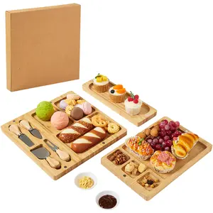 3-in-1 Magnetic Cheese Board Set, Bamboo Charcuterie Board with Stainless Steel Knife Set and 2 Bowls for Camping, Thanksgiving, Christmas Parties, Wedding, Housewarming & Birthday