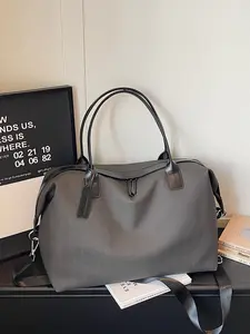 1pc Ladies' short distance travel bag with dual handles and detachable wide shoulder straps, leather edging, hanging accessories, large capacity storage, simple and solid colors, essential items for business travel organization