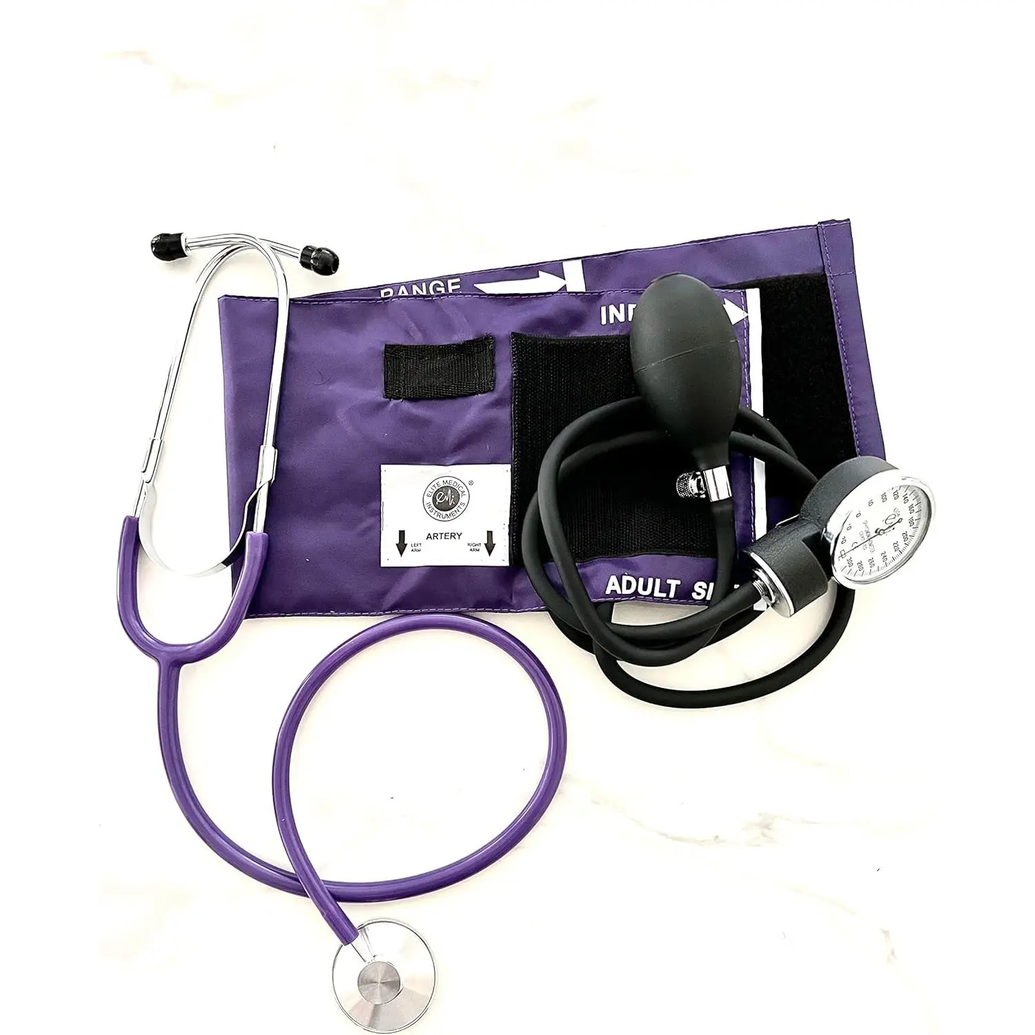 # 300 Deluxe Aneroid Sphygmomanometer Blood Pressure Monitor Set with Adult Cuff and Carrying Case and Includes Basic Stethoscope (Purple)