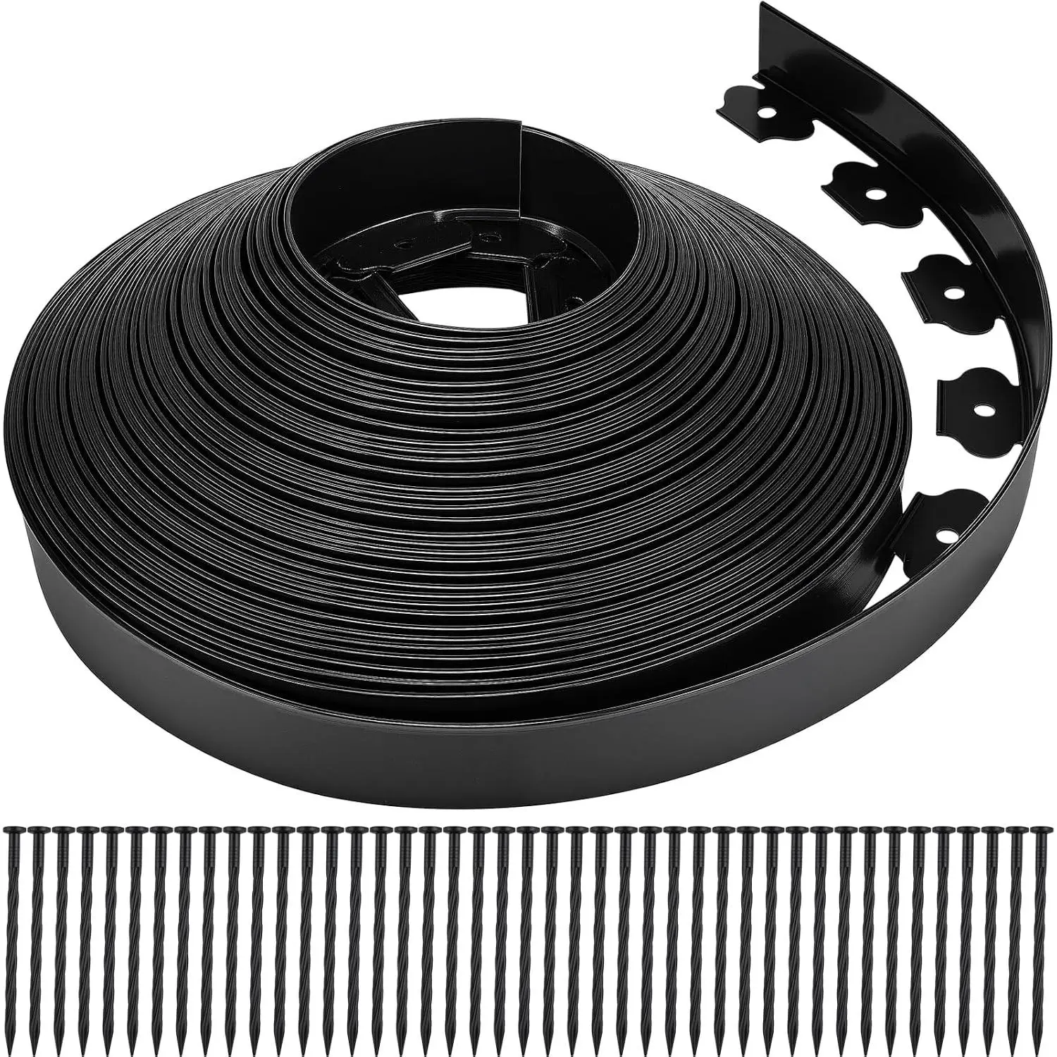 Landscape Edging 2 Inch Tall 100 FT, Garden Edging Border with 5 Pcs Connectors and 60 Pcs Anchoring Spikes for Garden Flower Beds Yard Lawn