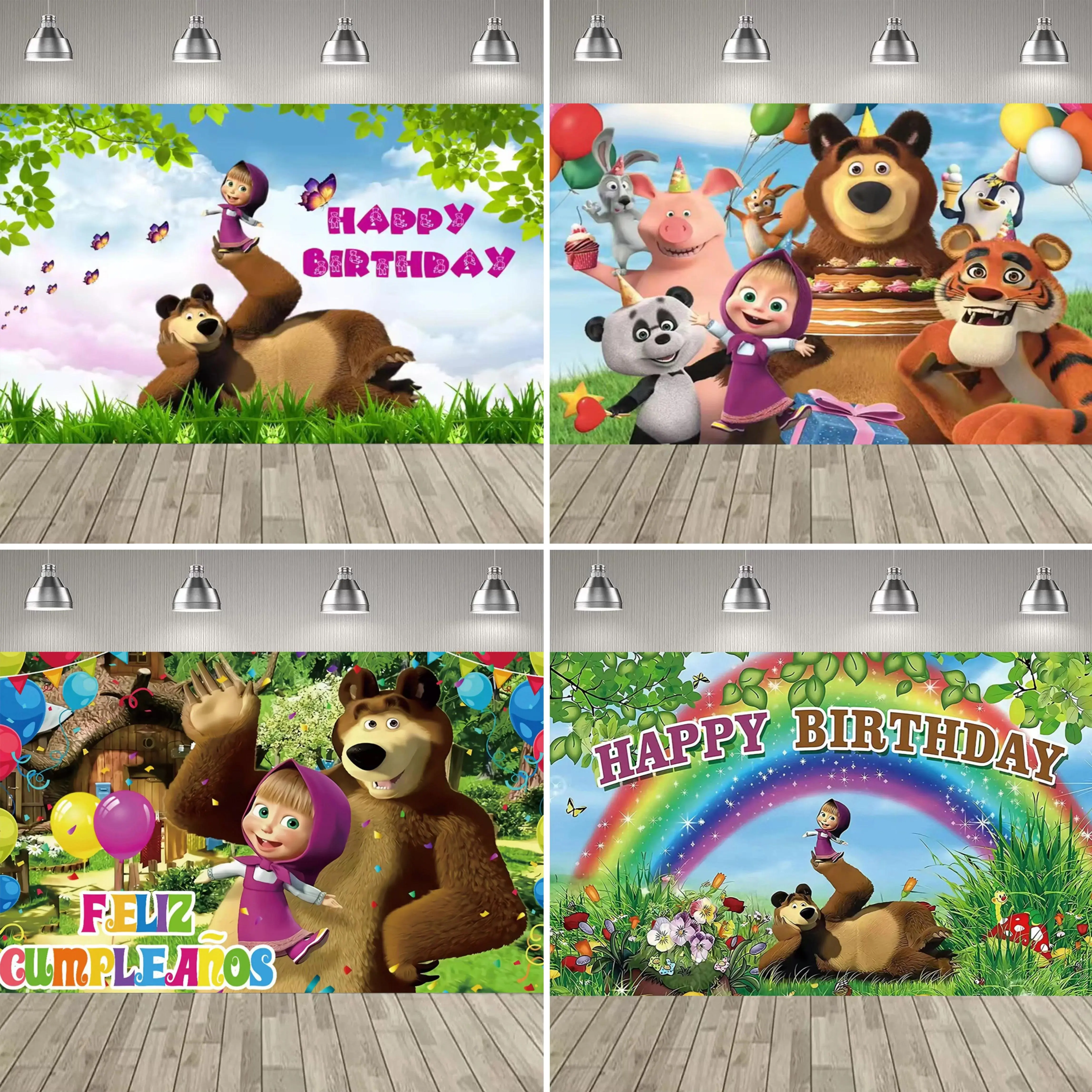 Children's Girl-and-Bear Themed Party Decoration Backdrop, Festive Banner for Birthday & Baby Baptism Party Supplies