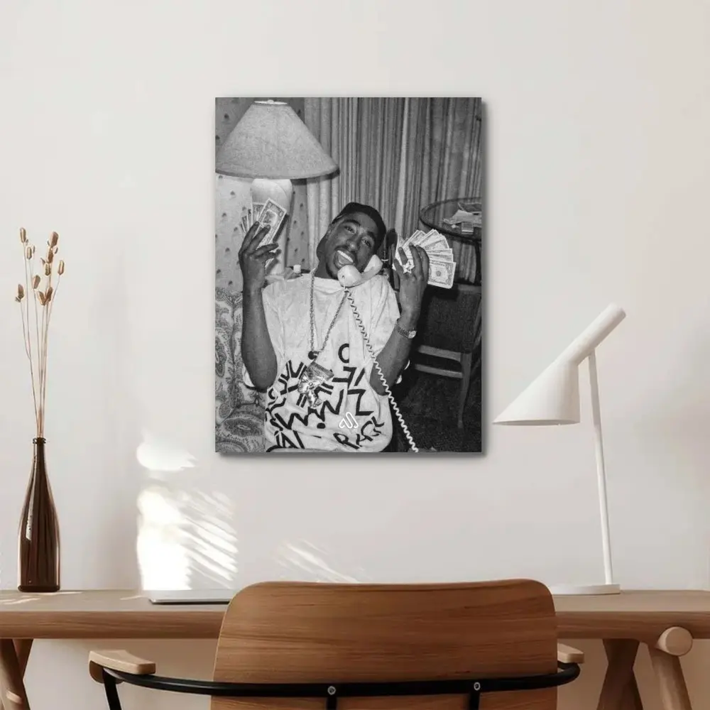 2Pac Tupac Shakur Canvas Wall Art, Black and White Rap Legend Poster Prints, Hip Hop Star Picture Painting for Room Aesthetic, Trendy Cool Boy Bedroom Office Wall Decor, Fans Gift
