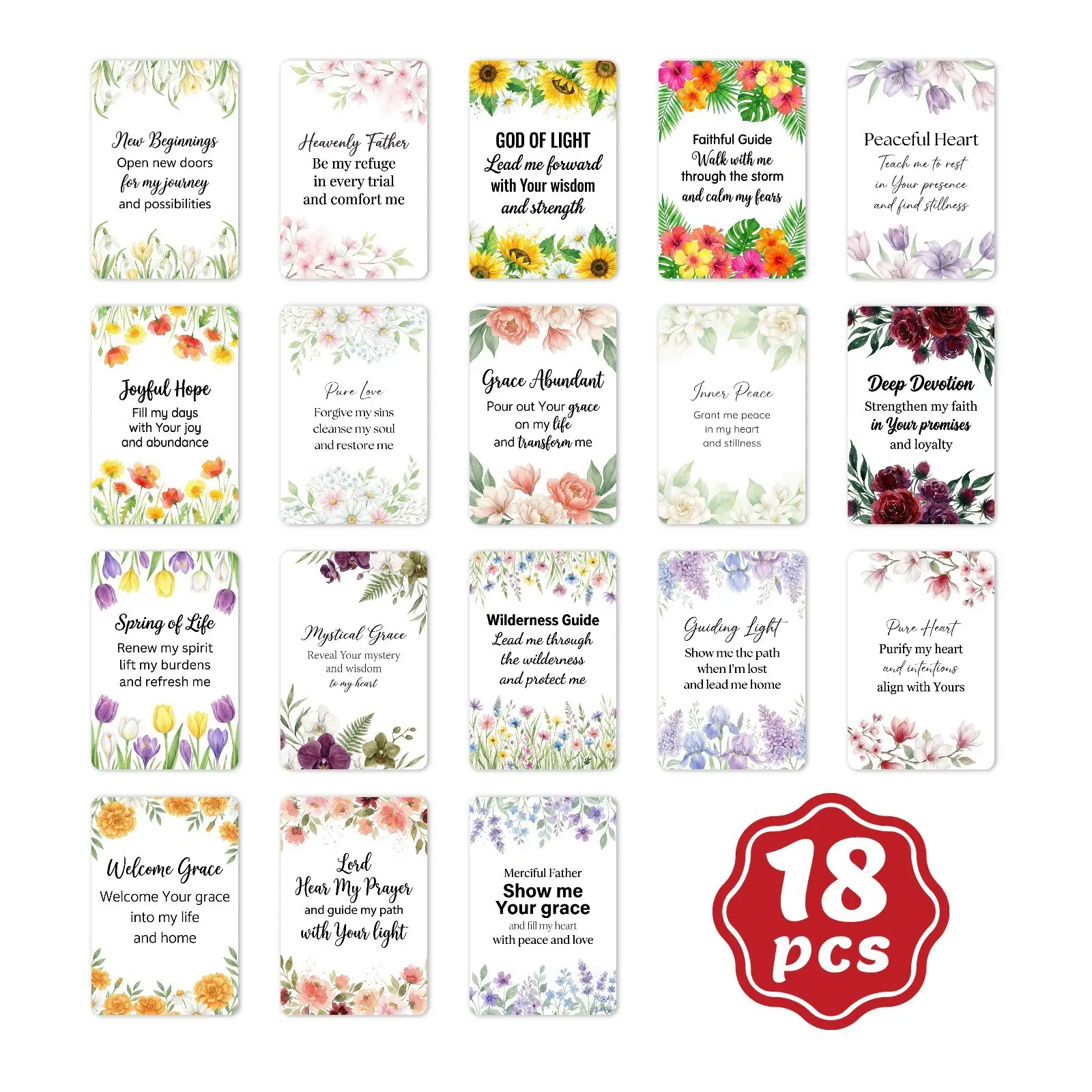18 English Prayer Text Cards, Floral Inspirational Quotes, Gift Decoration Blessing Messages, Perfect for Occasions