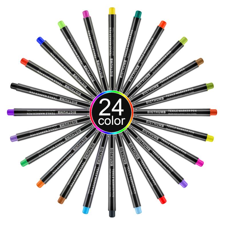 Fabric Markers Permanent For Clothes, 24 Colors Fabric Pens - Waterproof & Machine Washable, No Bleed Pens for T-Shirt, Canvas Shoes, Bags, Pillowcase, Fine Tip Clothing Markers for Laundry Marker, Drawing Markers