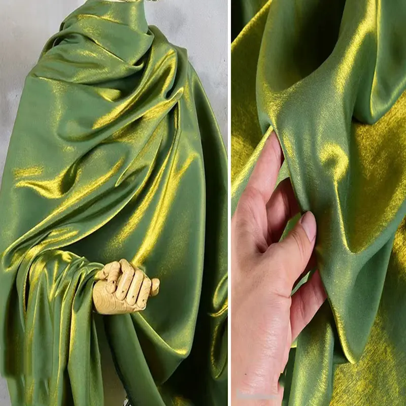 1PCS Shimmer green gold two Color Shift Satin Material, Luxurious Lustrous Fabric for Fashion Sewing & Home Decor
