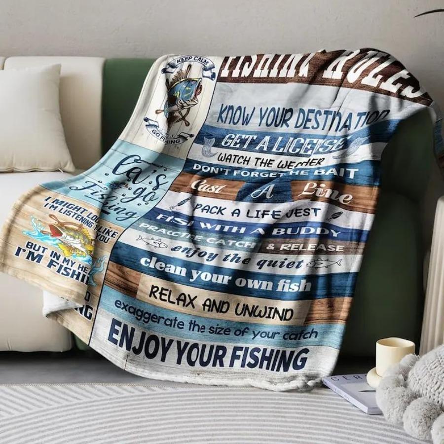 Cozy Fish Pattern Flannel Throw Blanket - Ultra-Soft, Hypoallergenic, And All-Season For Fishing Enthusiasts, Naps, Sofa, Camping