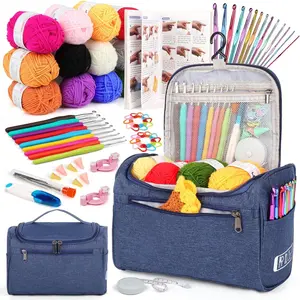 Beginners Crochet Kit for All Ages (Adults, Kids, Seniors), Complete Crochet Set with 23pcs Crochet Hooks, 655 Yards Yarn, Instruction, Storage Bag & Accessories, Navy