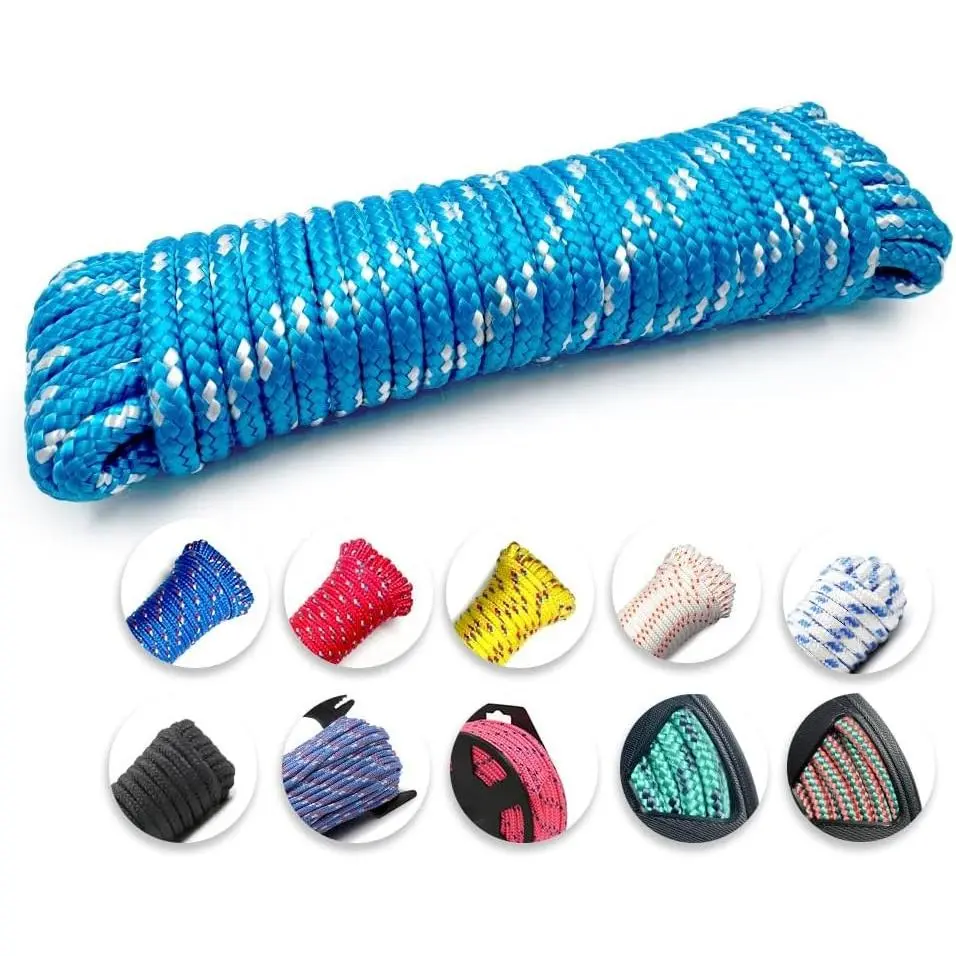 16-Strand Diamond Braided Polypropylene Rope, Lightweight Floating Utility Line – Blue/White, 1/4 in x 35 ft – for Camping, Marine, Boating, Flag Pole, Clothesline, Indoor & Outdoor UseGift