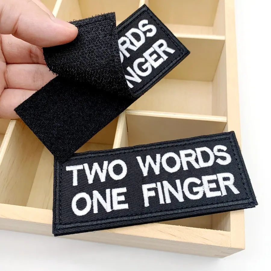 2pcs "two Words One Finger" Letter Embroidered Hook and Loop Tactical Patch, Durable Badges for Backpacks, Chestplates, Helmets, and Embroidered Patches
