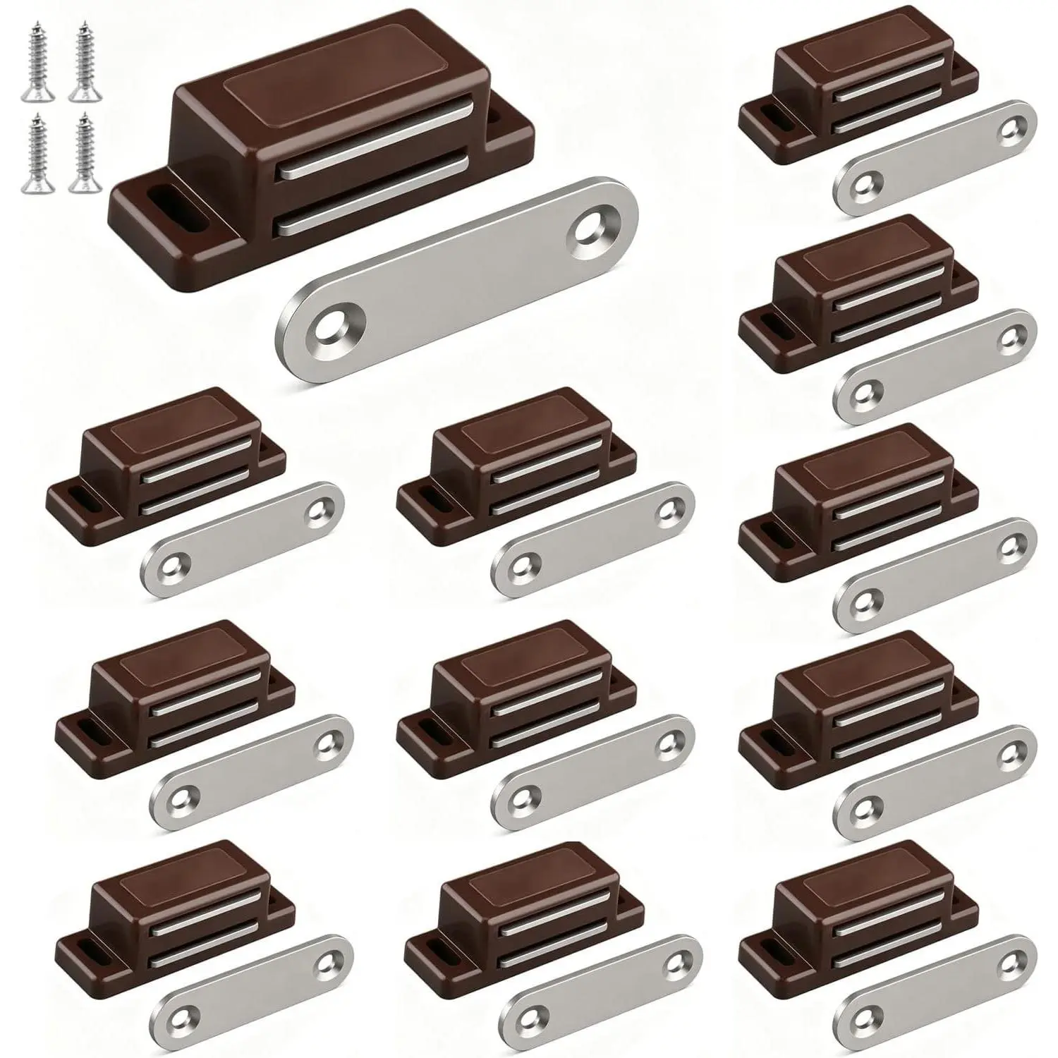 QEDT 12 Pack Brown Cabinet Magnetic Latch Door Magnets Catch for Closure of Cupboards, Drawers, Kitchen, Bathroom and Shutters