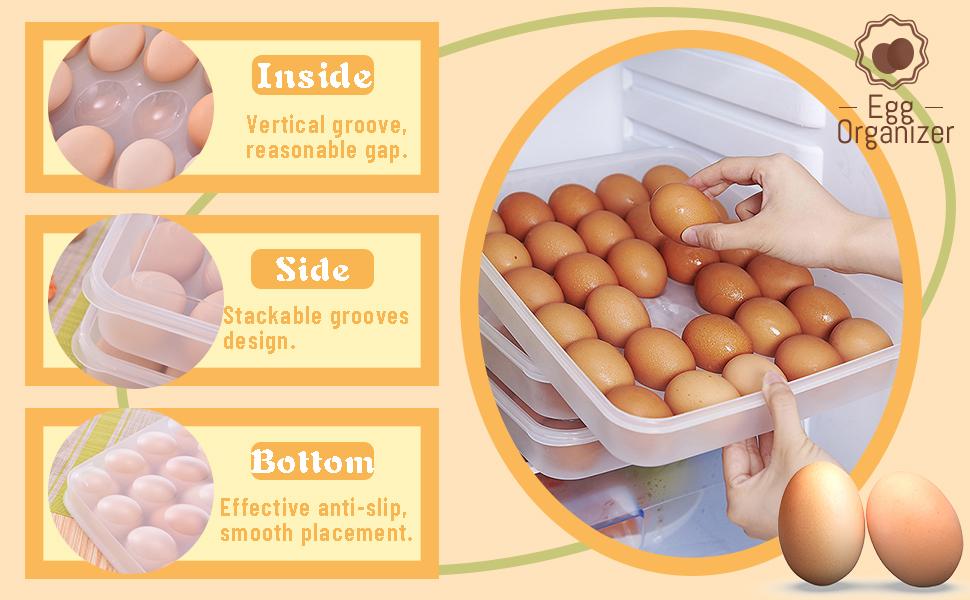 24 Egg Holders for Refrigerator,1 Set Clear Deviled Egg Tray with Lid,Plastic Egg Storage Container,Egg Organizer for Protect and Keep Fresh,24 Egg Tray