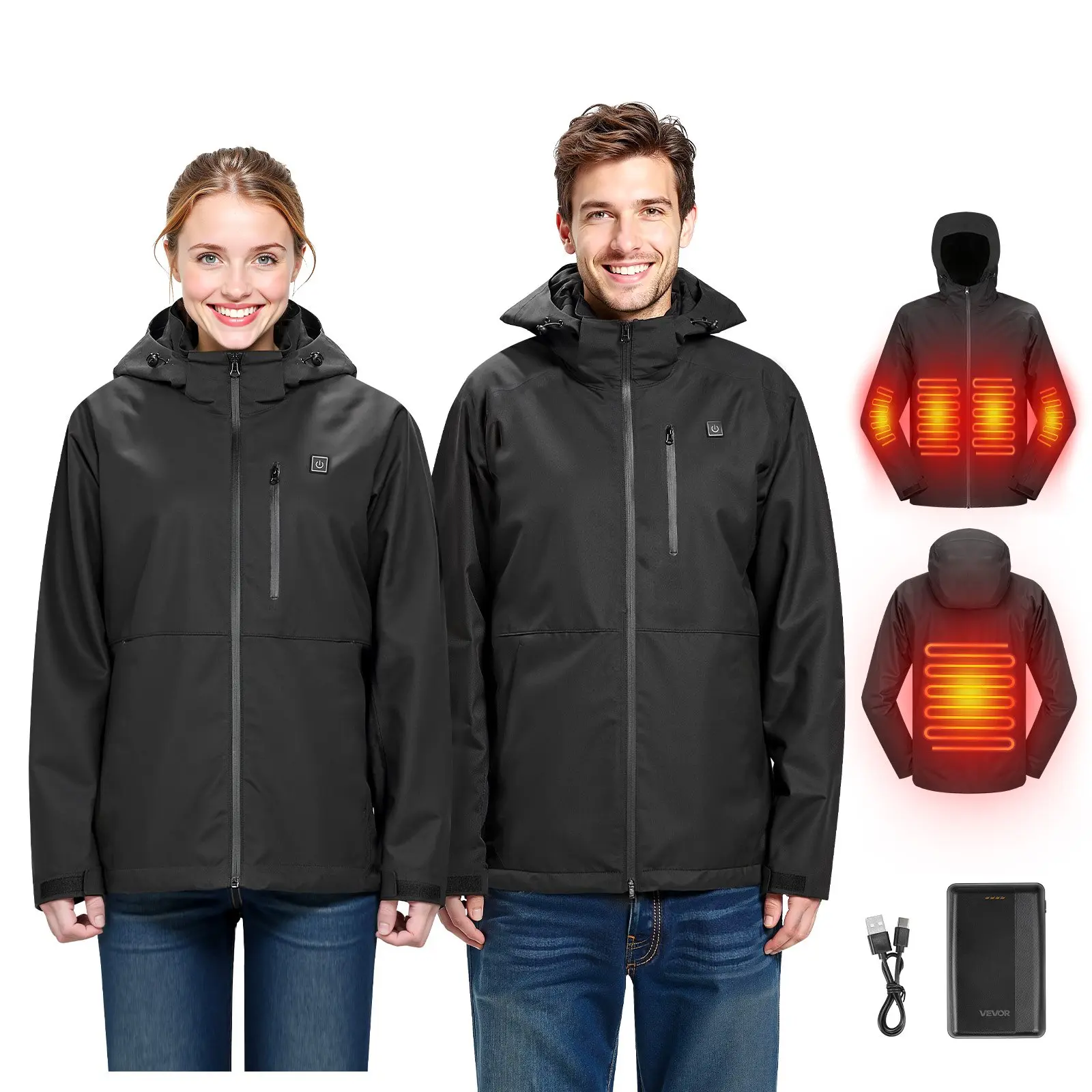 VEVOR Heated Jacket for Women with 7.4V Battery, Soft Shell Electric Heating Coat, Windproof Waterproof Lightweight Outerwear with 5 Heating Zones 3 Heat Settings, Machine Washable, S Size