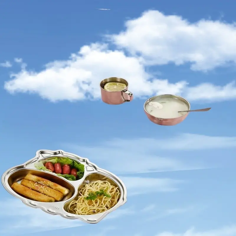 304 Stainless Steel Cartoon Divided Plate, Shatter-Resistant Meal Tray, Easy-To-Clean Baby Food Separator, Ideal for Kindergarten & Home Use