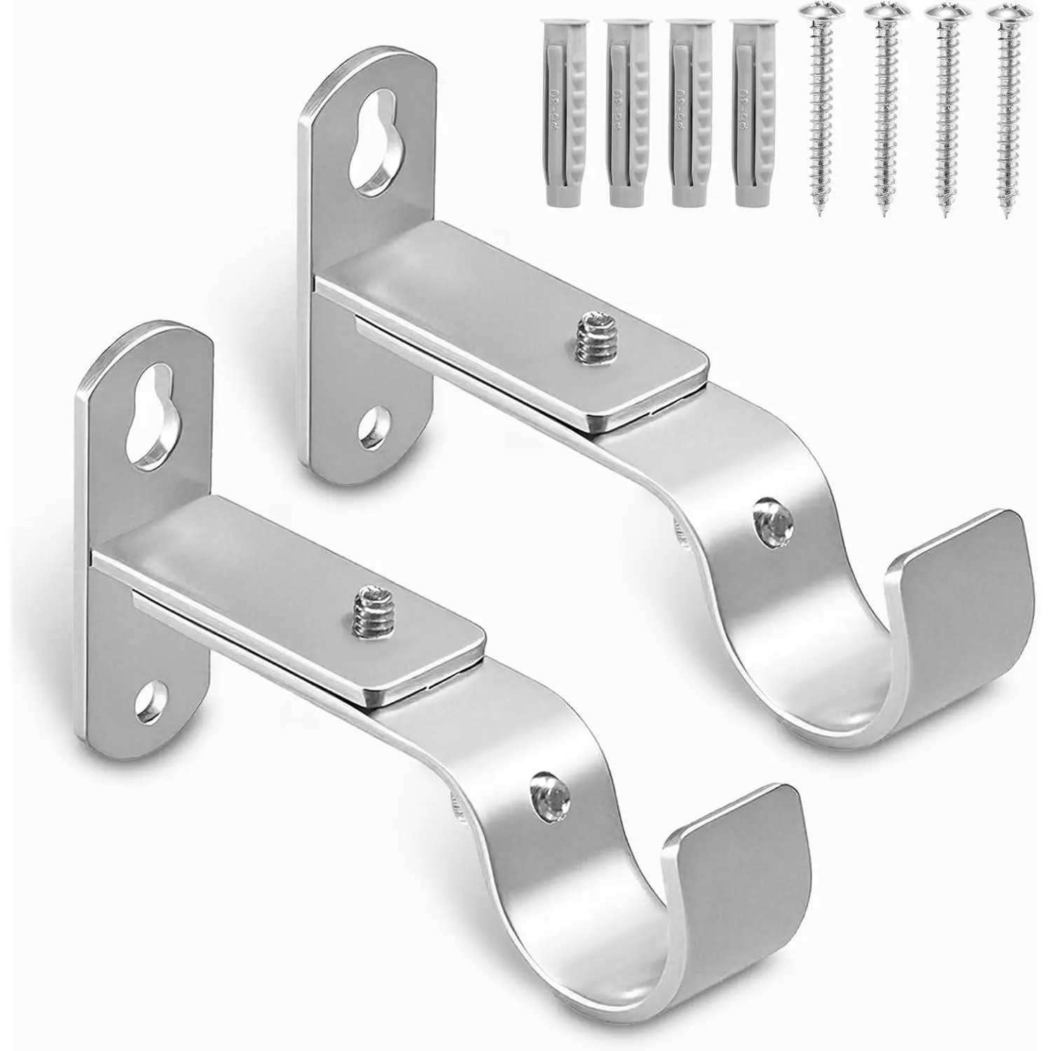 Adjustable Curtain Rod Brackets, Metal Window Drapery Rod Hanger Holders Hooks for 1 inch Rods (Satin , Set of 2)