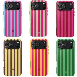 Rainbow-Colored Bold Stripes Combo Glossy Phone Case For IPhone 17-11, Pro Max, Pro Plus, and Samsung S26-23 Safety Two-In-One Case