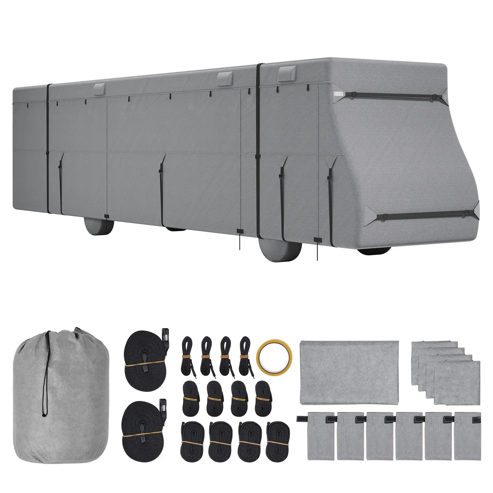 Class A RV Cover, 40-43 ft Motorhome Cover, Non-woven Fabric Motorhome RV Cover, Waterproof, Windproof and Rip-Stop, Camper Cover with Storage Bag, Repair Patches, Straps and Tire Covers